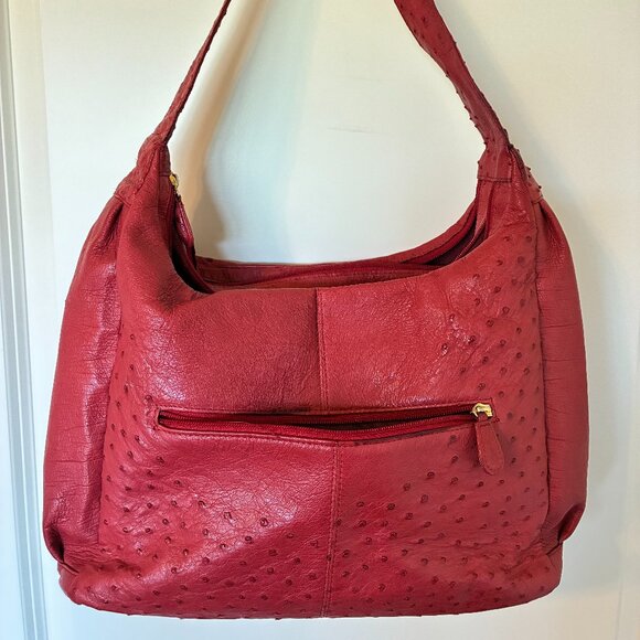 Red Ostrich Leather Handbag – Made in South Africa – Elegant Top-Handle Shoulder - Picture 1 of 11